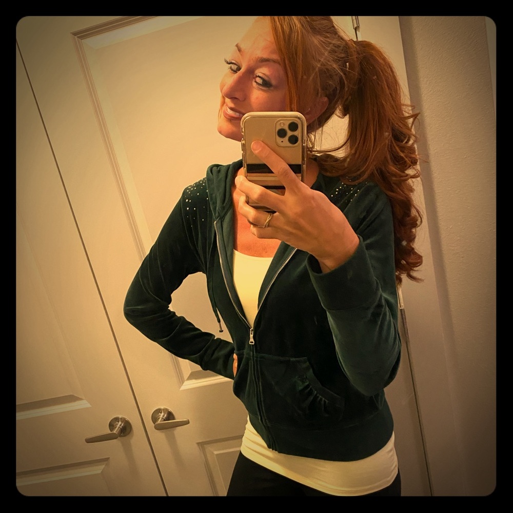 Express Dark Green Bejeweled Hoodie